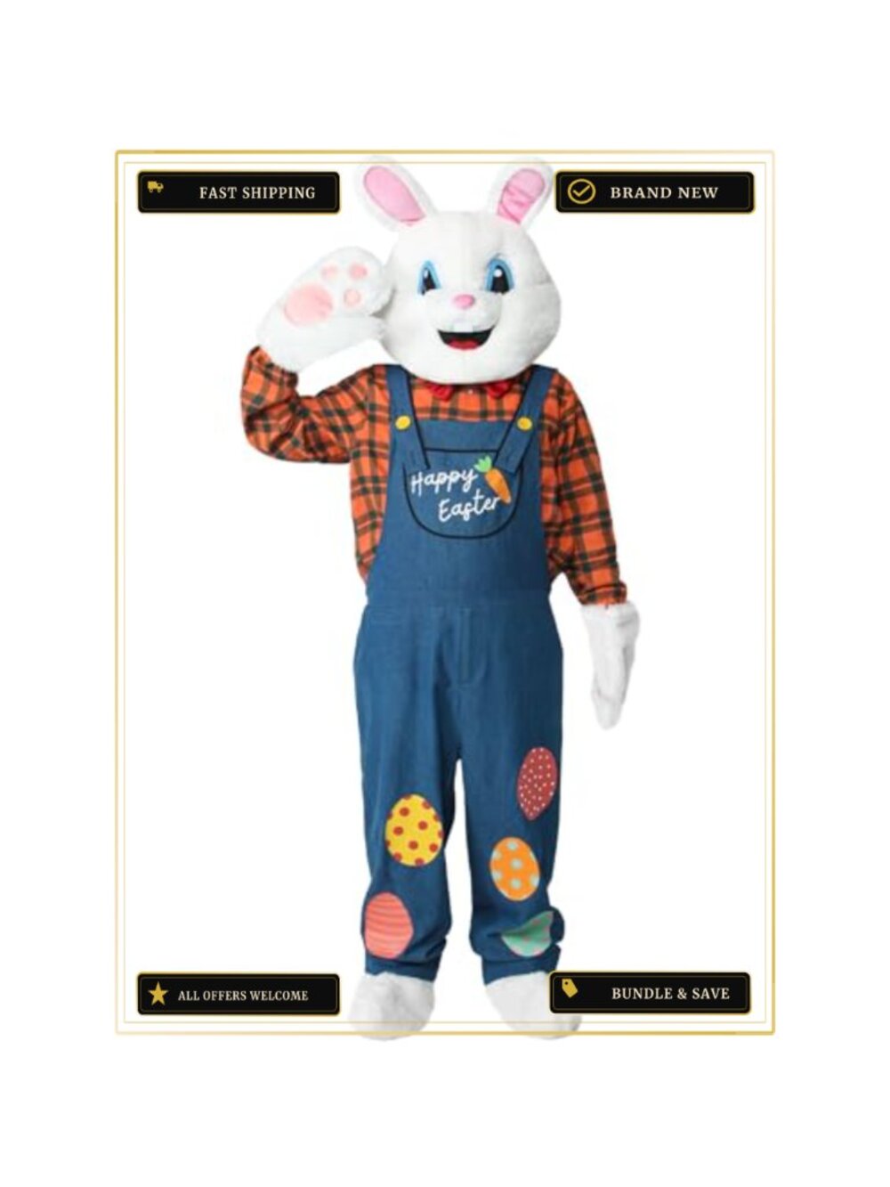 Easter Bunny Costume Adult Deluxe Rabbit Plush Mascot Outfit with Head, Plaid